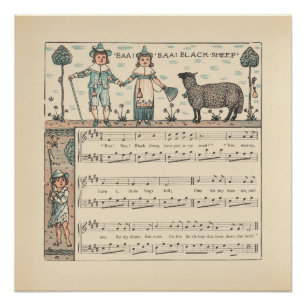 Poster Walter Crane Baa Baa Mouton Noir Comptine