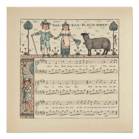 Poster Walter Crane Baa Baa Mouton Noir Comptine (Devant)