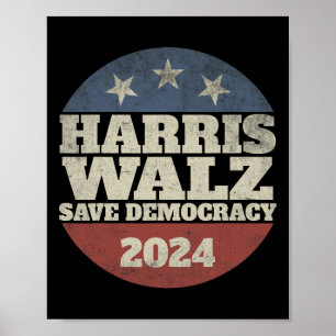 Poster Waltz 2024 Save Democracy Shirt Retro Button Elect