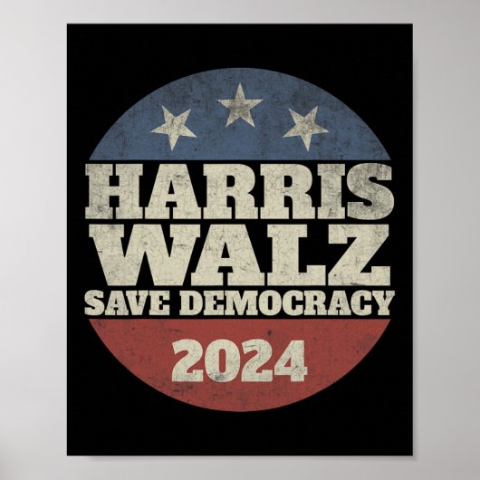 Poster Waltz 2024 Save Democracy Shirt Retro Button Elect (Devant)