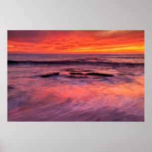 Poster Wansea Beach Coucher de soleil rouge