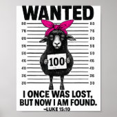 Poster Wanted I Once Was Lost Funny Sheep Quotes Jesus Ch (Devant)