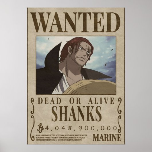 Poster Wanted Shanks shanks bounty (Devant)