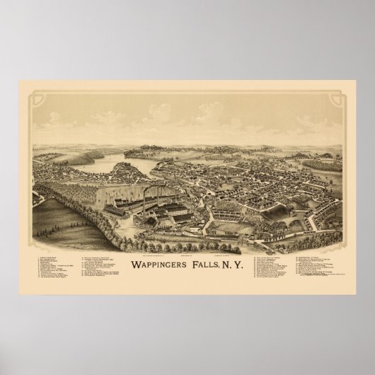 Poster Wappingers Falls, NY Carte panoramique - 1889 (Devant)