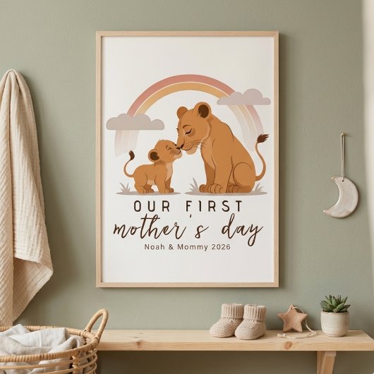 Poster Warm Lion Mom Baby First Mothers Day Calm Love Art