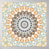 Poster Warm Orange and Gray Geometric Mandala Pattern (Devant)