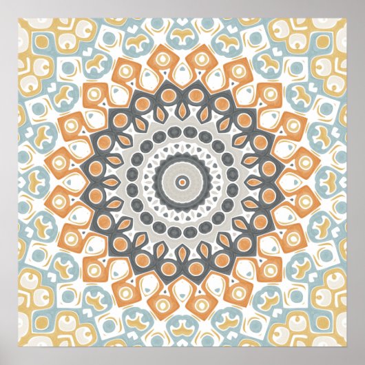 Poster Warm Orange and Gray Geometric Mandala Pattern (Devant)