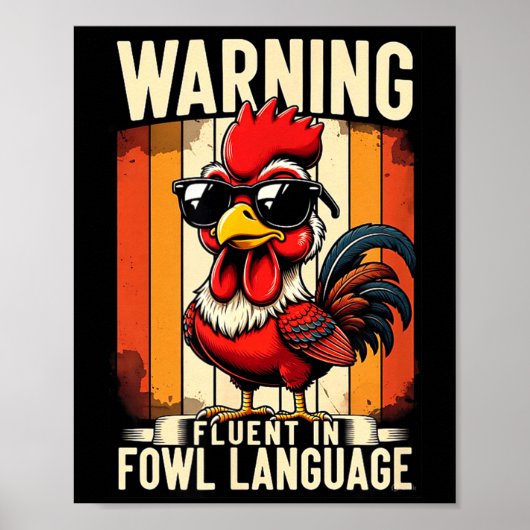 Poster Warning Fluent In Fowl Language Chicken Rooster Fu (Devant)