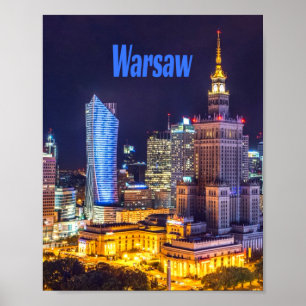 Poster Warsaw Poland Night Skyline Warsaw Spire