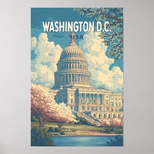 Poster Washington DC Capitale Voyage Art Rétro (Devant)