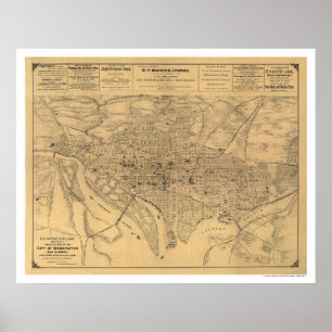 Poster Washington DC et carte de banlieues par Gedney