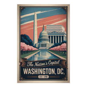 Poster Washington DC vintage La Capitale de la nation Rét