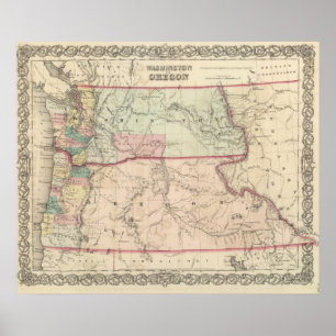 Poster Washington et l'Orégon et l'Idaho et le Montana