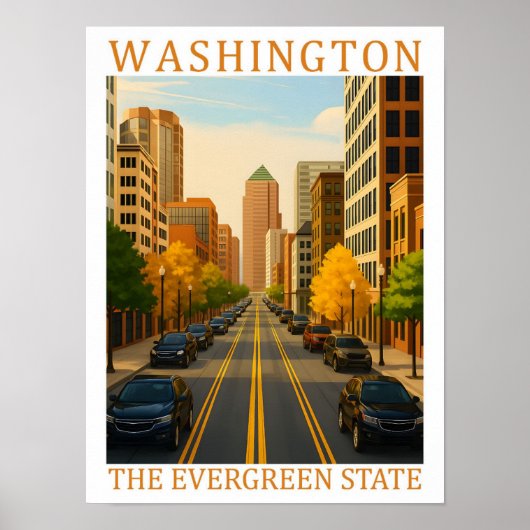 Poster Washington l'Etat À feuillage persistant USA Trave (Devant)