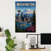 Poster Washington Seattle Skyline Montagne Front de mer (Bureau à domicile)