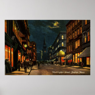 Poster Washington St Boston MA la nuit
