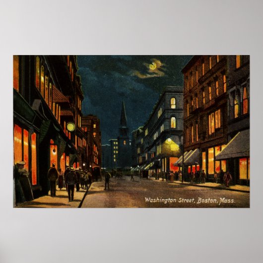 Poster Washington St Boston MA la nuit (Devant)