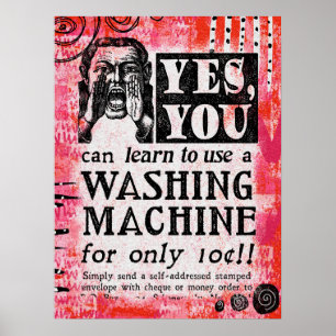 Poster wasmachine - Funny Vintage Ad