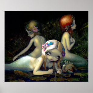 Poster Water Elementals ART PRINT mermaid nymphs dolphin