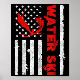 Poster Water Ski Drapeau Américain Plages Vague Lover Wat