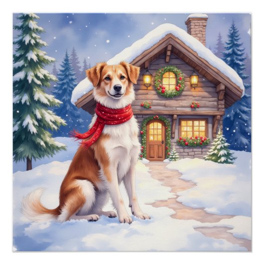 Poster Watercolor Appenzeller Sennenhund Alpine Chalet (Devant)