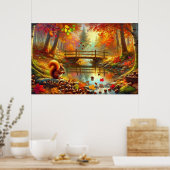 Poster Watercolor Autumum Forest scène avec écureuil (Cuisine)
