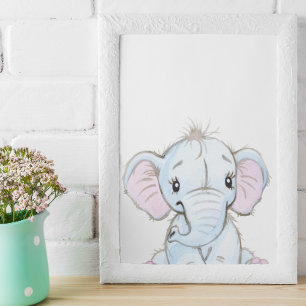 Poster Watercolor Baby Elephant Nursery Adorable