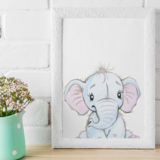 Poster Watercolor Baby Elephant Nursery Adorable