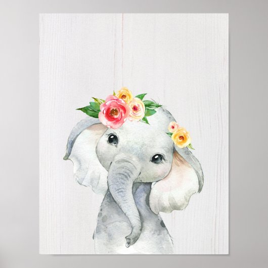 Poster Watercolor Baby Elephant Nursery Print (Devant)