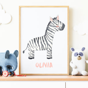 Poster Watercolor Baby Zebra Kid's Nursery Room