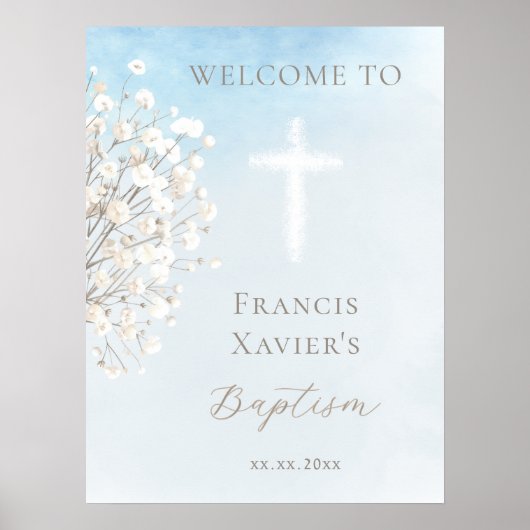 Poster watercolor baby's breath | Baptism baby boy (Devant)