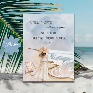 Poster Watercolor Beach and Waves Fête des mariées Welcom