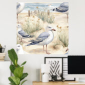 Poster Watercolor Beach Bird Scene (Bureau à domicile)