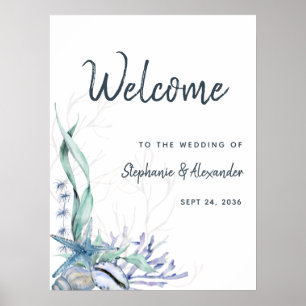 Poster Watercolor Beach Ocean Mariage Bienvenue