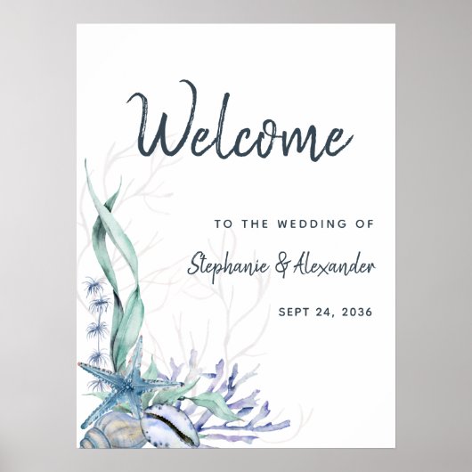 Poster Watercolor Beach Ocean Mariage Bienvenue (Devant)