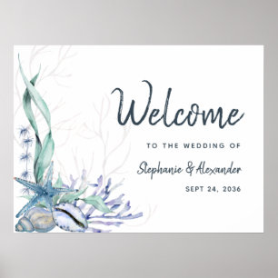 Poster Watercolor Beach Océan Mariage horizontal Bienvenu