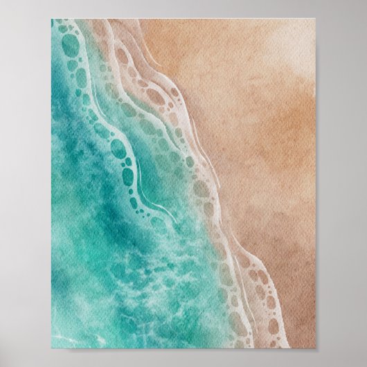 Poster Watercolor Beach Ocean Waves Coastal (Devant)