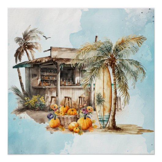 Poster Watercolor Beach Thanksgiving (Devant)