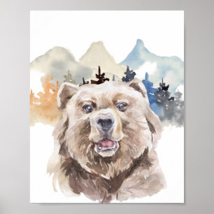 Poster Watercolor Bear Forest Nursery Child Woodland
