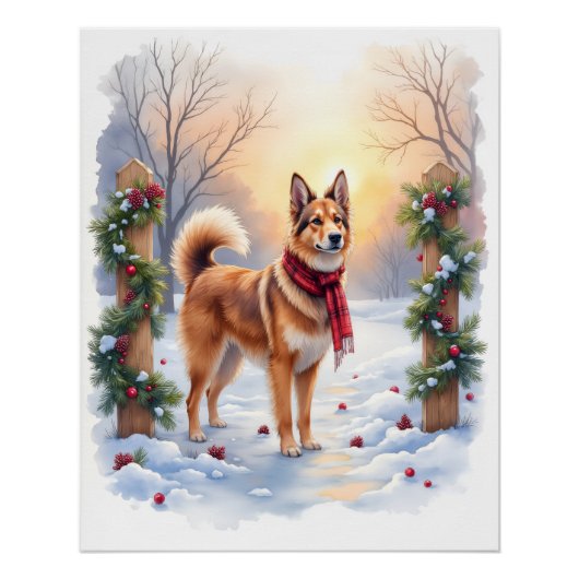 Poster Watercolor Belgian Tervuren Garland Christmas (Devant)