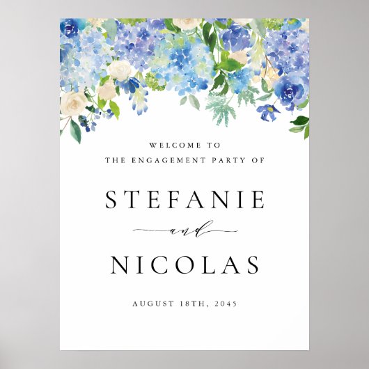 Poster Watercolor Blue Hydrangeas (Devant)