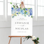 Poster Watercolor Blue Hydrangeas<br><div class="desc">Bienvenue aux invités à votre événement avec ce panneau d'accueil personnalisable de la fête de fiançailles. Il est doté d'hydrangées bleu aquarelle et d'anémones et roses rose et ivoire. Personnalisez ce panneau d'accueil fleuri en ajoutant les détails de votre événement. Ce panneau de fiançailles d'hydrangée est parfait pour les événements...</div>