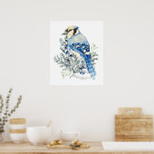 Poster Watercolor Blue Jay Bird Blueberries Country Art (Cuisine)