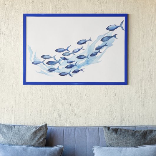 Poster Watercolor Blue School of Fish