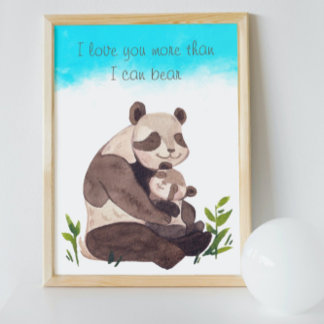 Poster Watercolor Blue Sky Panda Ours & Citation d'ourson