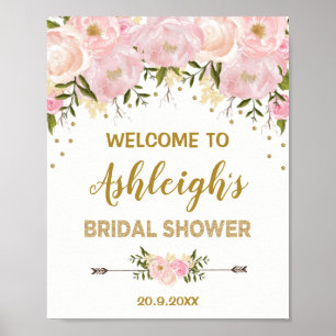 Poster Watercolor Blush Peonies Bridal Shower Welcome