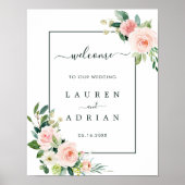 Poster Watercolor Blush Pink Bloom Wedding Welcome Sign (Devant)