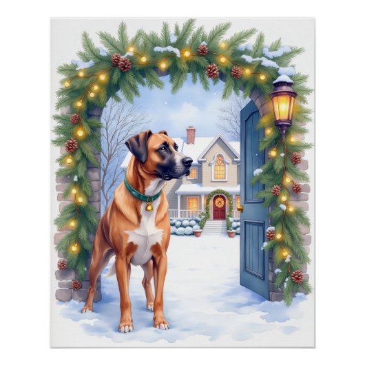 Poster Watercolor Boerboel Farmhouse Gate Christmas (Devant)