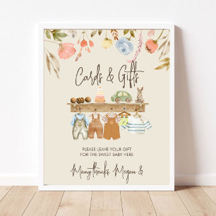 Poster Watercolor Boho Nursery Baby shower Cartes et cade