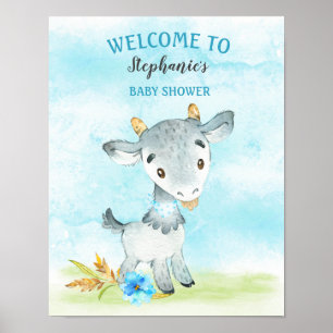 Poster Watercolor Boy Chèvre Baby shower Farm